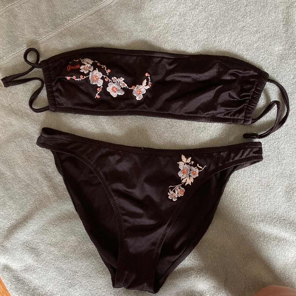 Guess Black Floral Embroidered two pice bikini